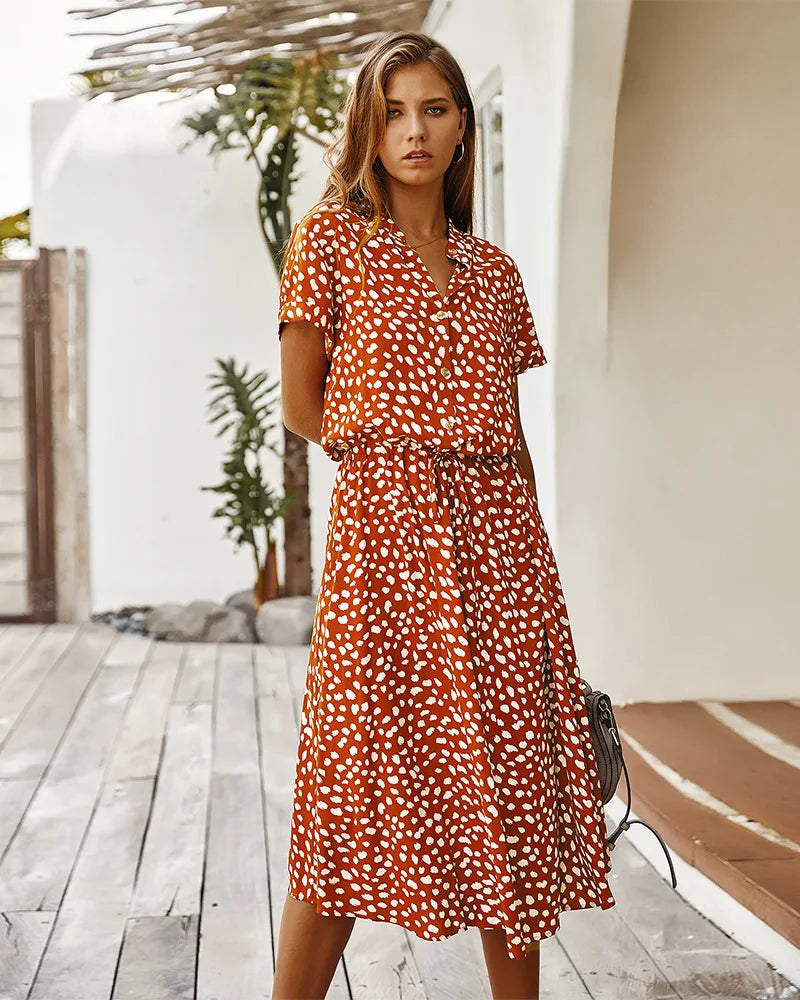 Vintage Floral Print Dress Women