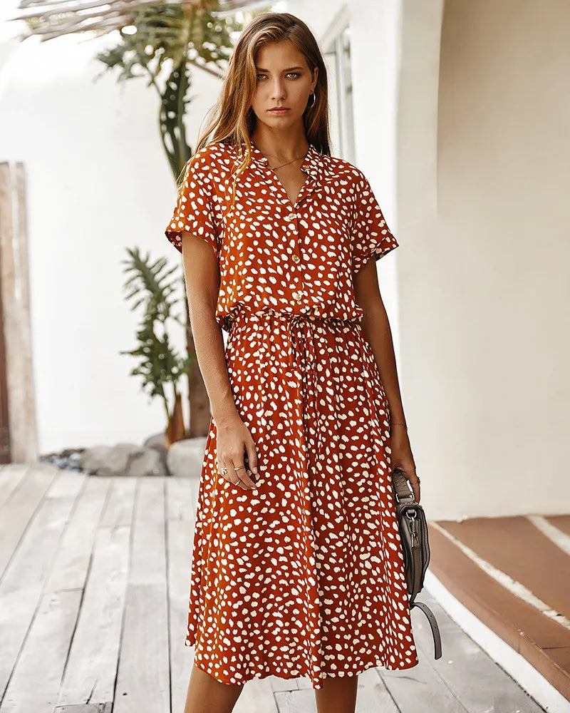 Vintage Floral Print Dress Women