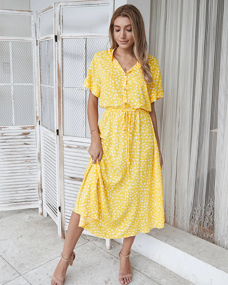 Vintage Floral Print Dress Women
